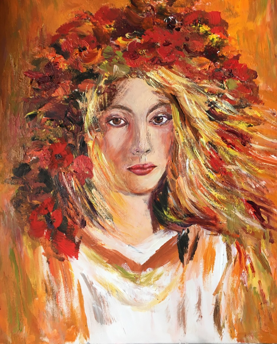 Cvijeće u kosi, 40×50, akril na platnu, 2015.