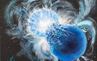 Sudar neutronskih zvijezda, akril na platnu, 30×40, 2017